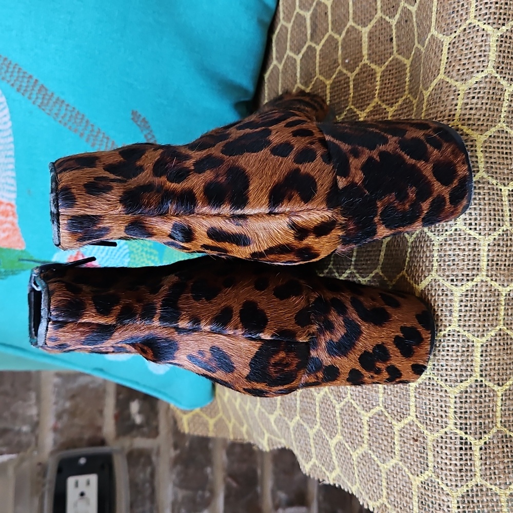 Zara Leopard Animal Print Fall Winter Calf Hair Heeled Ankle Boots - Picture 7 of 8